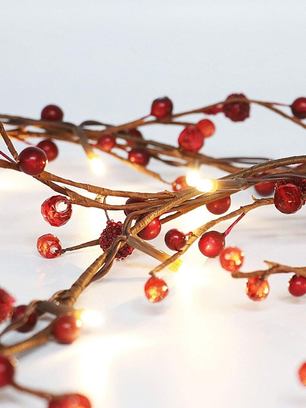 Red Berry Branch Pre-lit Garland with 30LED Lights, Battery Operated Fairy Strin - Picture 3 of 5